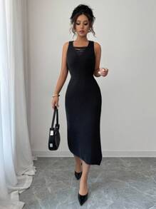 Elenzga Women's V-Neck Sleeveless Tassel Knit Sweater Dress, Elegant Versatile For Vacation, Holiday, All Season