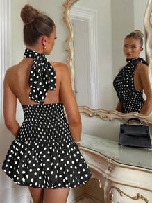 Glamine Charm 女士优雅经典复古波尔卡圆点紧身露背连衣裙，春季连衣裙，沙滩裙，夏季连衣裙，晚礼服，紧身连衣裙，浪漫连衣裙，适合日常约会，度假，海滩，夜总会，派对 - 黑色 - 查看 2
