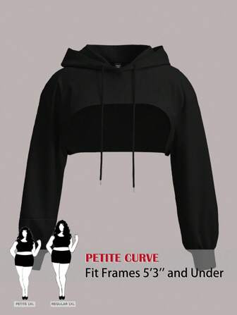 SHEIN PETITE CURVE sweat-shirt à capuche noir tricoté super court grande taille