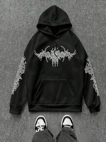 Manfinity Dauomo Men Y2K Retro Punk Print Hoodie, Suitable For Everyday Outings , Fall - Black - View 3