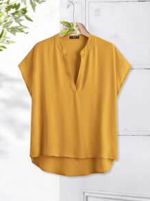 EMERY ROSE Áo sơ mi Plus Size Cao thấp màu trơn Giải trí - Màu Mù tạt vàng - Xem 1