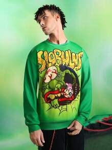 MADBALLS X SHEIN 男式卡通字母图案圆领套头衫 - 綠色 - 查看 1