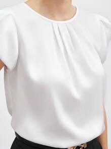 SHEIN BIZwear Women's Solid Color Round Neck Short Sleeve Shirt