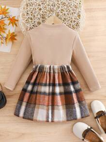 2pcs Young Girls Elegant Solid Ribbed Crew Neck Top & Plaid Asymmetrical Hem Skirt Set Plaid Skirt Set Fall Outfit Beige Top And Plaid Skirt Set Two Pieces Skirt Set Young Girl Autumn Girls Clothes Girls Fall Clothes Young Girl Plaid Skirt Outfit Fall Outfits For Young Girl Fall Clothes Girls Beige Top Plaid Skirt Set Two Pieces Skirt Set For Girls - Khaki - View 2