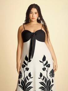 CAJUNI Plus Size Women's Casual Holiday Black Floral Spaghetti Strap Maxi Dress Women's Concert Clothing Wedding Event Birthday Dress Women's Bohemian Clothing