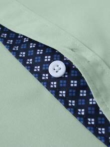 Manfinity Mode Men's Casual Business Geometric Pattern Patchwork Long Sleeve Mint Green Flannel Dress Shirt Business Casual Fashion Luxury Shirt, Fall - Mint Green - View 7