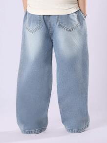 Quần jeans ống rộng SUMWON dành cho bé trai, dáng suông thoải mái, cạp cao, dây rút co giãn, thoải mái khi mặc hàng ngày, thời trang đường phố, mùa xuân thu, sành điệu cho kỳ nghỉ thu đông. - Rửa nhẹ - Xem 2