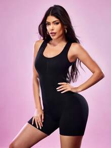 Slayform Slayform Fashionable Backless Hollow Out Solid Color Sleeveless Women Sports Jumpsuits - Black - View 4