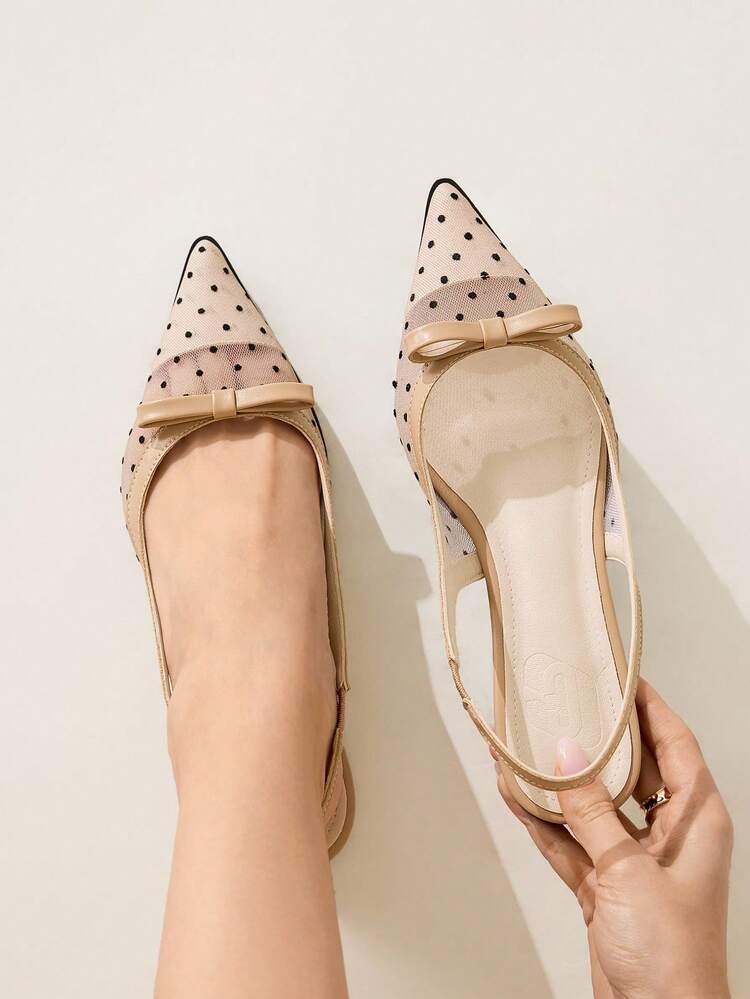 CUCCOO CHICEST Women's Pointed Toe Flats With Bow Polka Dot Design, Elegant Sweet Commuter Romantic All-Match Comfortable Mesh Shoes, Suitable For Afternoon Tea, Date, Workplace, Versatile For Christmas Elegant Shoes Wedding Shoes Summer Shoes Bride Shoes