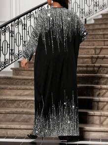 Fleurora 春夏秋冬优雅派对通勤办公室彩色编织缺口舞会礼服短袖卡夫坦连衣裙大码连衣裙 - 黑與白 - 查看 2