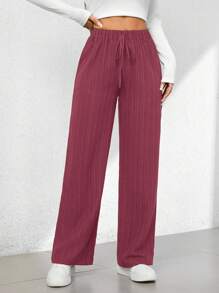 SHEIN PETITE Quần Capri ống rộng họa tiết thoải mái mùa hè - Bụi hồng - Xem 7