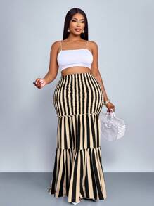 SOLERSUN Váy dài chấm bi họa tiết sọc xanh trắng, kiểu dáng thanh lịch, giản dị, gợi cảm, thời trang mùa thu cho nữ, quần áo nữ, vải thu đông cho nữ, cỡ lớn, thời trang mùa thu cho nữ - màu đen - Xem 3