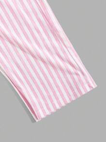EURMUSE Bộ đồ ngủ mặc nhà Cottonline 2 mảnh họa tiết sọc kèm dây rút giả cho nữ - Hồng - Xem 4