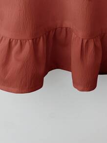 EMERY ROSE 2pcs Plus Size Women Set - Solid Color Round Neck Raglan Sleeve Blouse And Pants - Rust Brown - View 6