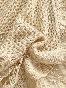 Soleia 女式杏色波西米亚开衫，适合节日、约会、下午茶、休闲、海滩、游轮、公路旅行、婚礼季、音乐节、波西米亚度假奶油色钩针上衣钩针开衫钩针系带上衣女式钩针服装秋冬田园风上衣 - 杏色 - 查看 8