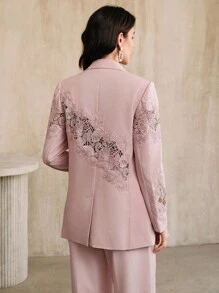 Anewsta Elegant Lace Embroidered Sheer Long Sleeve Women Blazer Jacket