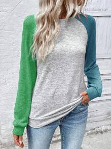 EMERY ROSE Sudadera casual de mujer con mangas raglán y bloques de color, para otoño - Multicolor - Ver 3