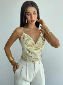 Firerie 女士优雅浪漫迷人度假海滩波西米亚风假日，杏色串珠刺绣低胸露背吊带背心，适合夏季性感主题派对 - 杏色 - 查看 7