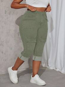 SHEIN SXY Plus Size Women Elastic Personalized Pocket Skinny Jeans