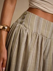 Glamine 女款杏色条纹低腰阔腿裤，时尚度假风 - 彩色 - 查看 8