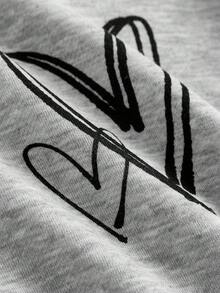 SHEIN Girlism 少女灰色/秋/冬/针织休闲宽松爱心印花卫衣和喇叭裤两件套 - 灰色 - 查看 4