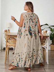 SHEIN CURVE+ Plus Size Women's Sleeveless Floral Print Dress, Summer,Holiday Outfits For Womenfall Clothes For Women,Winter,CURVE PLUS - Multicolor - View 2