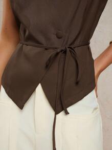 COSMINA Women's Elegant V-Neck Tie-Waist Camisole, Spring/Summer,Elegant Women's Blouses - Brown - View 7