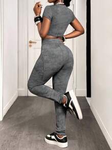 BamGleam Women's Casual Versatile Tie-Dye High Waist Leggings Fall Cloth For Women - Grey - View 2