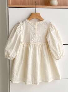 SHEIN L012 Spring & Autumn New Embroidered Round Neck Long Sleeve Simple Girls Dress - Apricot - View 5