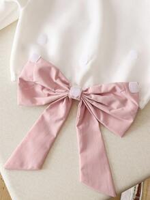 Elladie kids 年轻女孩蝴蝶结装饰圆领落肩长袖休闲运动衫