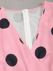 Sweetra Elegant Polka Dot Print Sleeveless Swing Dress, Summer Maxi Women Outfit - Baby Pink - View 4