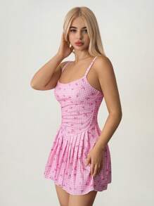 Sweetina Vestido mini plisado con estampado floral para mujer - Multicolor - Ver 4