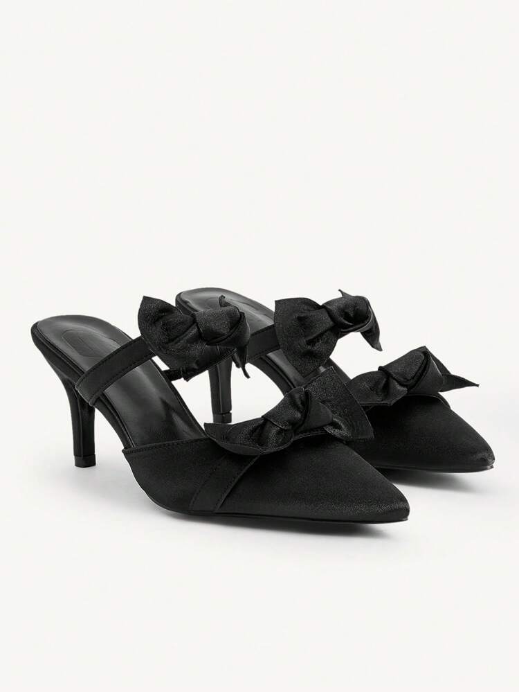 CUCCOO CHICEST 女性用 尖った つま先 リボン付き スティレット ハイヒール エレガントで甘いロマンチックなファッション ブラックサテン レディース ハイヒール、ミュール、ドレスシューズ、午後のお茶会、デート、ファッションパーティー、フォーマルな機会、ハロウィン、誕生日、バレンタインデー、クリスマス向け