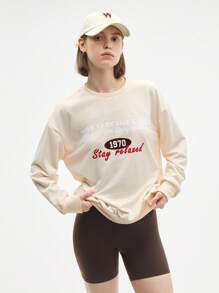 Easify SHEIN Sport Damen Loose Fit Sweatshirt mit Buchstaben-Muster, Rundhalsausschnitt, Langarm