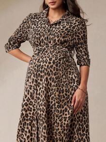 MaterniWear Office,Business Casual Woman,Fall Clothes,Autumn Clothes,Maternity Loose Button Down Shirt Dress, Long Pregnancy Dress For Fall - Coffee Brown - View 1