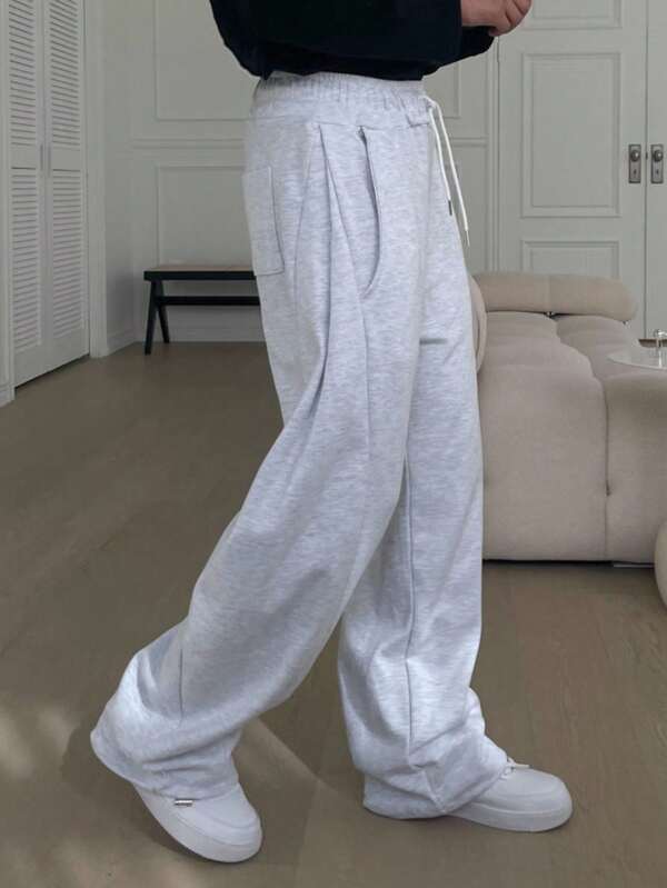 DAZY Men's Loose Elastic Waist Drawstring Sweatpants, Light Grey, Autumn