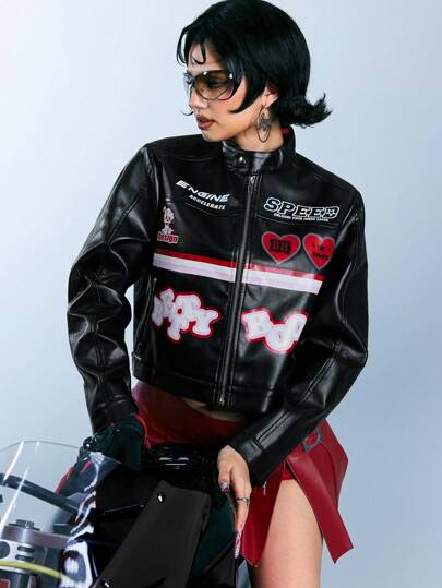Betty Boop | ROMWE Veste zippée décontractée pour femmes avec graphique lettrage