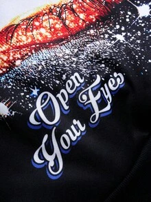 Manfinity EMRG Áo hoodie tay loe cỡ lớn họa tiết mắt cổ điển, áo hoodie chui đầu màu đen - màu đen - Xem 5