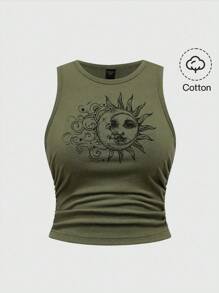 ROMWE Fairycore Blusa de tirantes verde con pliegues elásticos, estilo hippie y vacaciones, talla grande - Verde - Ver 1