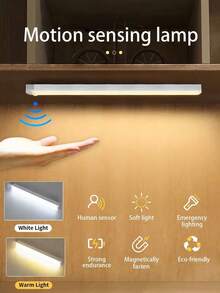 1 件 LED 运动传感器夜灯，白色/暖白色 USB 可充电 LED 橱柜灯，磁性橱柜下无线照明，适用于衣柜、橱柜、楼梯、储藏室 - 白色 - 查看 1