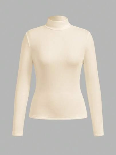 SHEIN BASICS 秋冬季基本款高领修身长袖纯色女式上衣，升级保暖内衬，时尚、休闲、舒适、百搭，不会显得臃肿