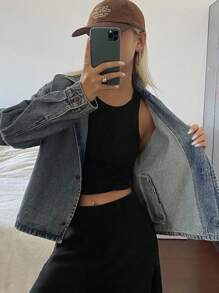 DAZY Women's Turndown Collar Loose Short Casual Denim Jacket And Coat - Medium Wash - View 2