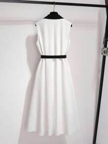 Franclia Women's Elegant Commuter Sleeveless Colorblock Dress Summer Dress Clothes For University