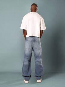 SUMWON引领潮流的喇叭牛仔裤，高腰复古Y2K风格，都市街头风，秋冬阔腿裤，经典五口袋设计，纯色款 - 藍色 - 查看 5