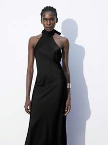 Maija 女士无袖露背纯色连衣裙，现代都市优雅设计，性感优雅，适合夏季，情人节 - 黑色 - 查看 3