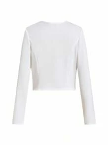 Ellevyn 纯色优雅翻领长袖西装外套，精致的 3D 蝴蝶装饰，适合秋冬季派对、活动、郊游等场合秋冬女装教师服 - 白色 - 查看 3