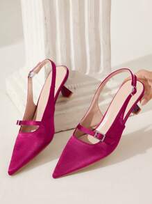 CUCCOO CHICEST Women's Pointed Toe Cutout Buckle Strap Mid Heel Pumps, Elegant Commuter Minimalist Purple-Red Slip-On High Heels, Suitable For Work, Date, Afternoon Tea, Christmas, Thanksgiving - Burgundy - View 5