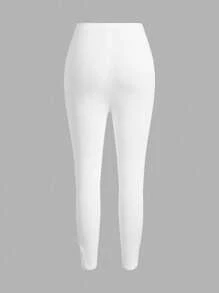 Amorya Women's Solid Color Elastic Waist Casual Leggings Fall/Winter Women Clothes Back To School Modest Vintage Old Money Teacher Outfits For Women Airportall White