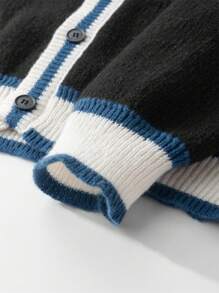 Manfinity Hypemode 男士休闲拼色拼布开衫，秋冬 - 黑色 - 查看 5