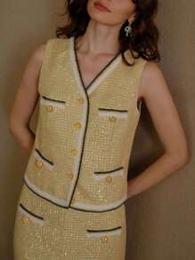 MOTF PREMIUM CHALECO CON BOTONES Y RIBETE DE CONTRASTE - Dorado - Ver 2